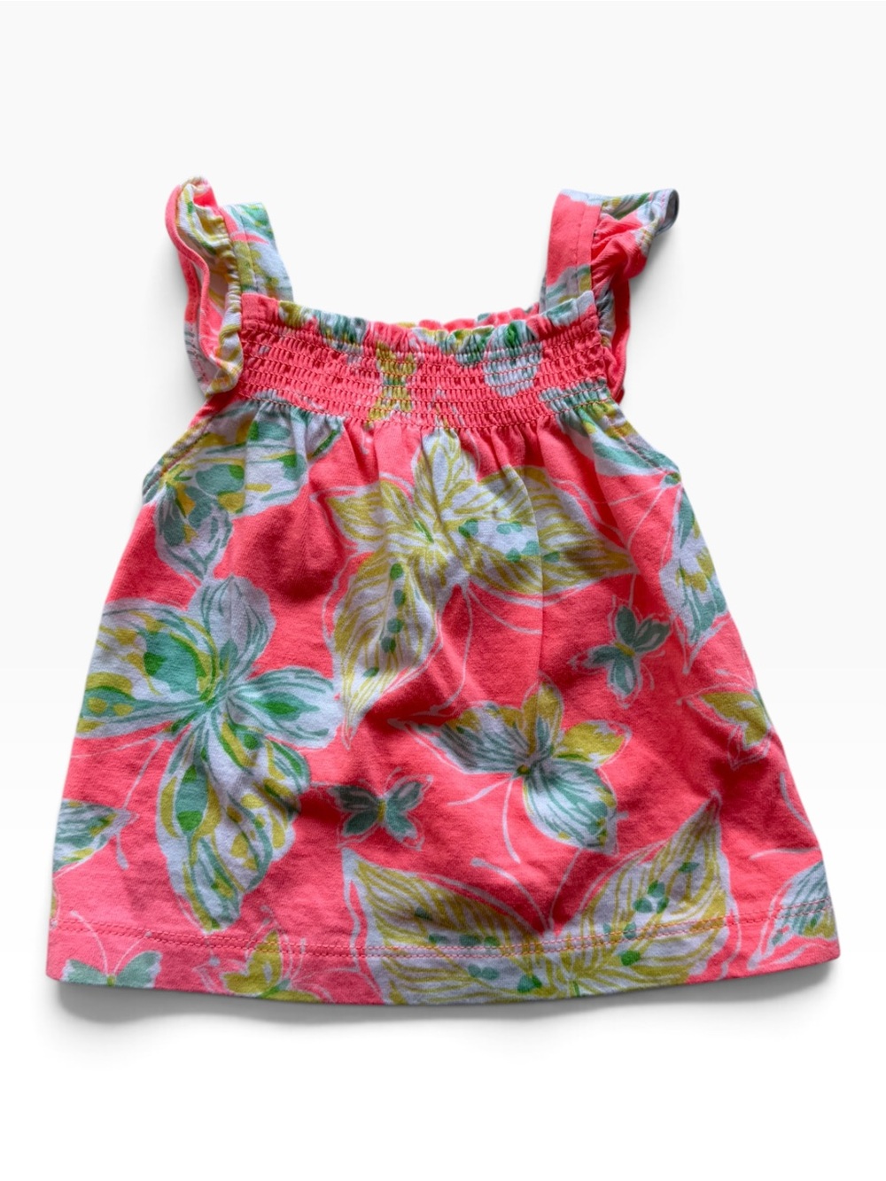 Carter's Coral Tank Top with Green and White Floral Print